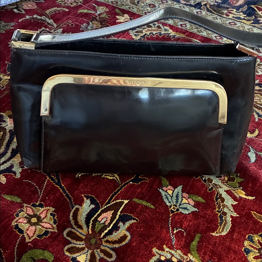 Gucci Black Leather Clutch with Gold Detail